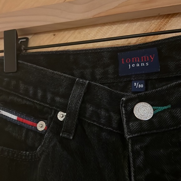 VINTAGE Tommy Jeans Black 100% cotton jeans Size3/30 - Picture 4 of 7